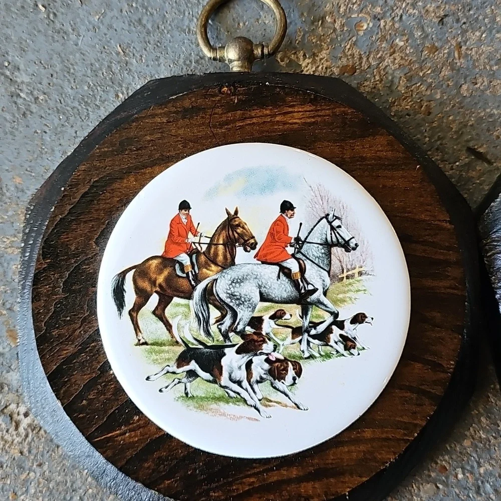 Equestrian HUNT SCENE Wall Plaques with Ceramic On Wood. COLLECTOR 6"x .75" - Picture 4 of 5